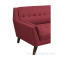 Living Room Three Seat Red Fabric Leisure Sofa with Solid Wood Legs